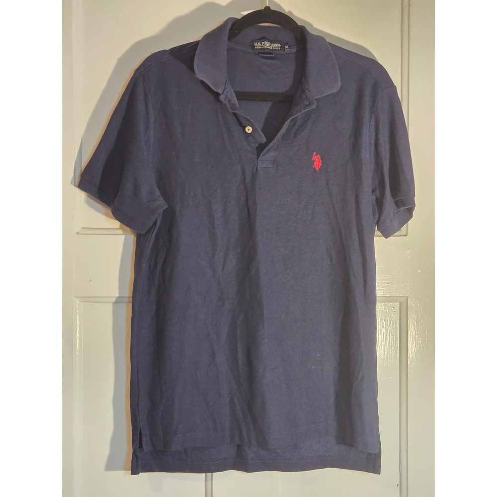 US Polo Assn Mens Performance Pique Polo Shirt Navy Blue Red Logo Size M
